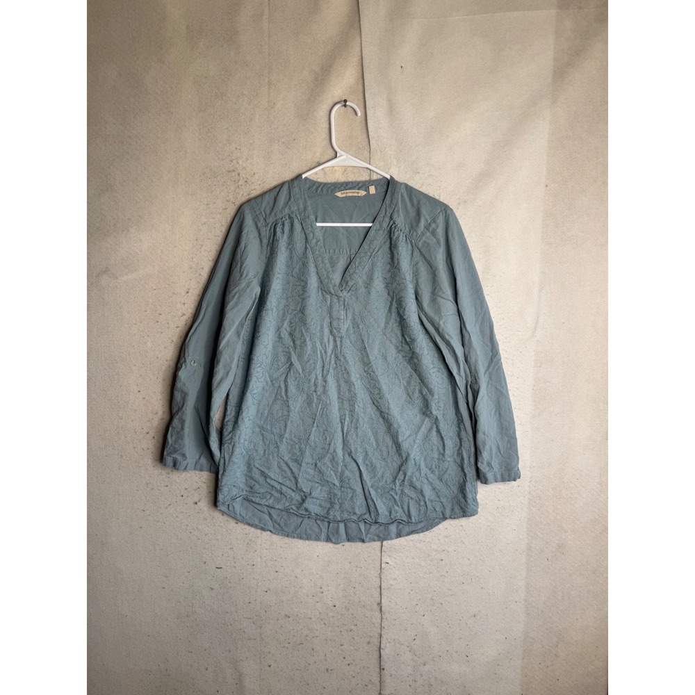 Soft Surroundings Blue Linen Blend Embroidered Tunic Blouse 2FJ41 Womens Medium